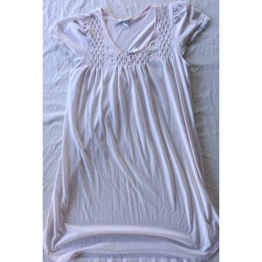 Miss Elaine Women's Short-Sleeve Embroidered Nightgown, Pink, Size Med